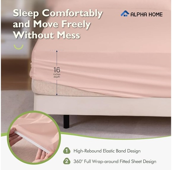 Deep Pocket Queen Sheet Set, Washed Cotton Percale Bedding Sheet Set, 100% Cotton Sheet Set Moisture-Wicking Sheet Set, 4 Piece Cooling Bed Sheets