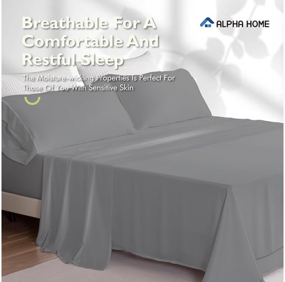 Deep Pocket Full Sheet Set, 100% Organic Viscose Derived from Bamboo, Bedding Sheet Set, Moisture-Wicking Sheet Set, 4 Piece