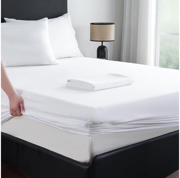 Extra Deep Pocket Cotton Sheets King Size, Fits 18"-24" in Deep Mattress, 100% Egyptian Cotton 800 Thread Count, Hotel Style Percale Sheet - White