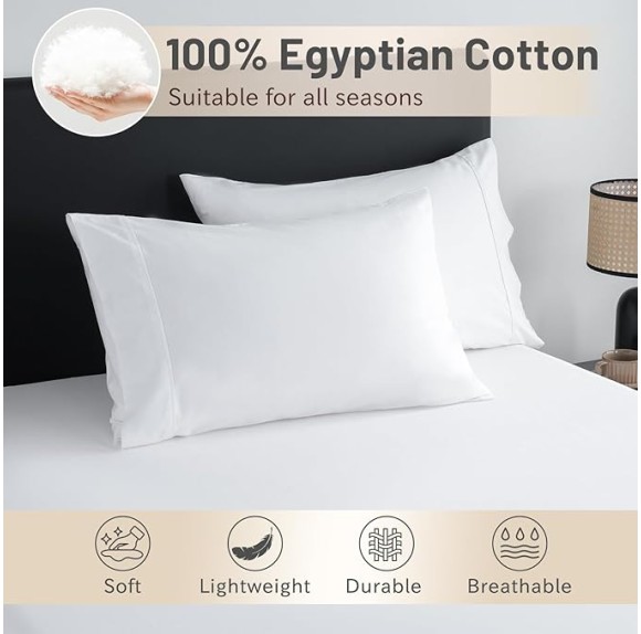Extra Deep Pocket Cotton Sheets King Size, Fits 18"-24" in Deep Mattress, 100% Egyptian Cotton 800 Thread Count, Hotel Style Percale Sheet - White