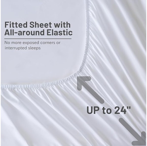 Extra Deep Pocket Cotton Sheets King Size, Fits 18"-24" in Deep Mattress, 100% Egyptian Cotton 800 Thread Count, Hotel Style Percale Sheet - White