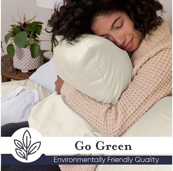 Luxury 100% Viscose Bamboo Bed Sheet Set (4pc), Eco-Friendly & Cooling Bed Sheets, Sustainable Viscose Bamboo Sheets King & Queen Size, Queen Viscose Bamboo Sheets, Ivory - Queen Size