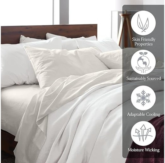 Luxury 100% Viscose Bamboo Bed Sheet Set (4pc), Eco-Friendly & Cooling Bed Sheets, Sustainable Viscose Bamboo Sheets King & Queen Size, Queen Viscose Bamboo Sheets, Ivory - Queen Size