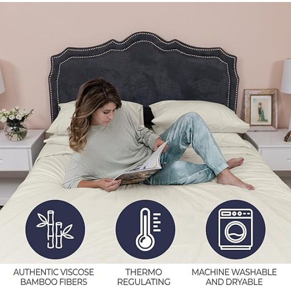 Luxury 100% Viscose Bamboo Bed Sheet Set (4pc), Eco-Friendly & Cooling Bed Sheets, Sustainable Viscose Bamboo Sheets King & Queen Size, Queen Viscose Bamboo Sheets, Ivory - Queen Size