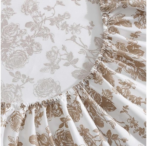 Twin Sheet Set, Soft & Lightweight Bedding, Fade & Wrinkle Resistant (Garden Toile Brown, Twin)