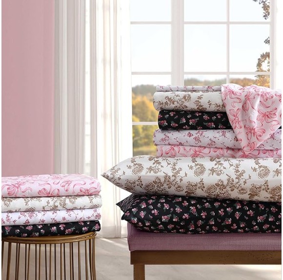 Twin Sheet Set, Soft & Lightweight Bedding, Fade & Wrinkle Resistant (Garden Toile Brown, Twin)