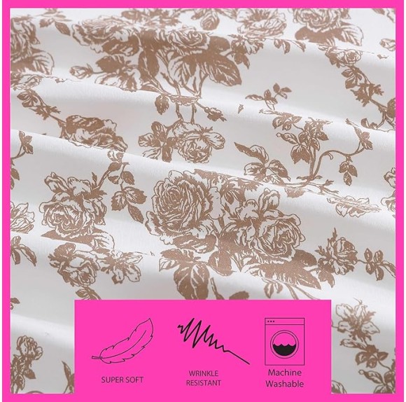 Twin Sheet Set, Soft & Lightweight Bedding, Fade & Wrinkle Resistant (Garden Toile Brown, Twin)