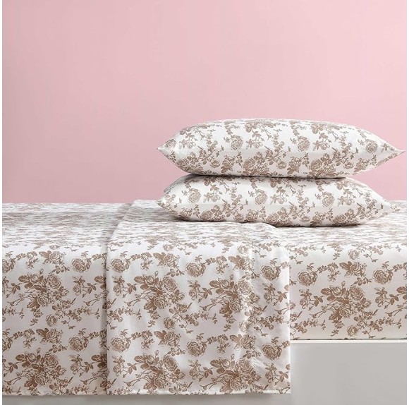 Twin Sheet Set, Soft & Lightweight Bedding, Fade & Wrinkle Resistant (Garden Toile Brown, Twin)