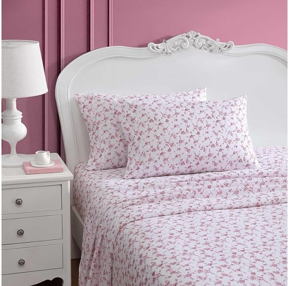 Twin Sheet Set, Soft & Lightweight Bedding, Fade & Wrinkle Resistant (Floral Toile Pink, Twin)