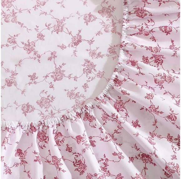 Twin Sheet Set, Soft & Lightweight Bedding, Fade & Wrinkle Resistant (Floral Toile Pink, Twin)