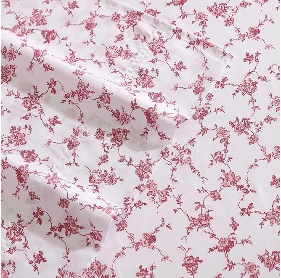 Twin Sheet Set, Soft & Lightweight Bedding, Fade & Wrinkle Resistant (Floral Toile Pink, Twin)
