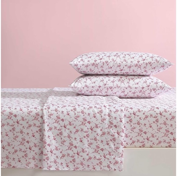 Twin Sheet Set, Soft & Lightweight Bedding, Fade & Wrinkle Resistant (Floral Toile Pink, Twin)