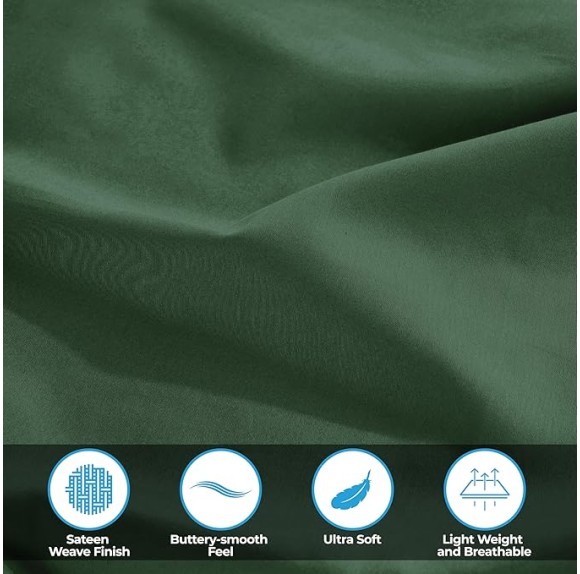 Egyptian Cotton 400 Thread Count Bed Sheet Set, 1 Elastic Deep Pocket Fitted Sheet, 1 Flat Sheet, 1 Pillowcase, Soft Bedding, Luxury Sheets, Sateen Weave, Twin XL Size, Hunter Green