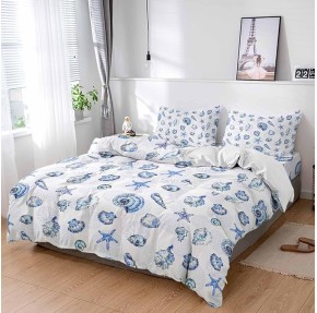 Cal KingDuvet Covers Set Coastal Beach Starfish Shells Seamless 4 Pcs Bedding Sets Brushed Microfiber Quilt Covers Lightweight Cozy Flat Sheet with 2 Pillowcases l Conch Blue Gradient