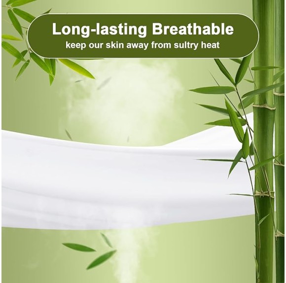6PCS 100% Rayon Derived from Bamboo_ Sheets Set Queen Size, Cooling Sheets for Hot Sleepers, Wider Elastic Band & 16" Deep Pocket, Luxury Silky Soft Breathable Bedding Set & Pillowcase, White