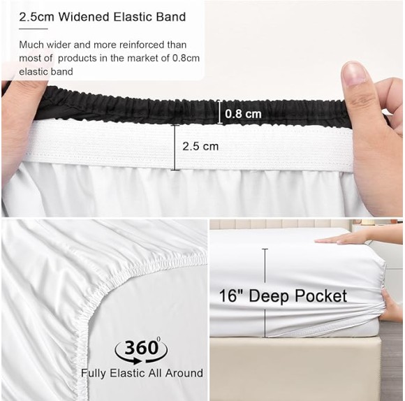 6PCS 100% Rayon Derived from Bamboo_ Sheets Set Queen Size, Cooling Sheets for Hot Sleepers, Wider Elastic Band & 16" Deep Pocket, Luxury Silky Soft Breathable Bedding Set & Pillowcase, White