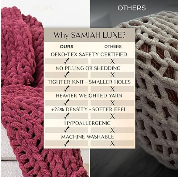 Chunky Knit Blanket Throw 50x60, Red Wine Chunky Knit Throw Blanket for Couch, Large Chunky Knitted Throw Blanket, Chenille Throw Blanket, Knit Throw Blanket for Bed, Knit Chunky Blanket