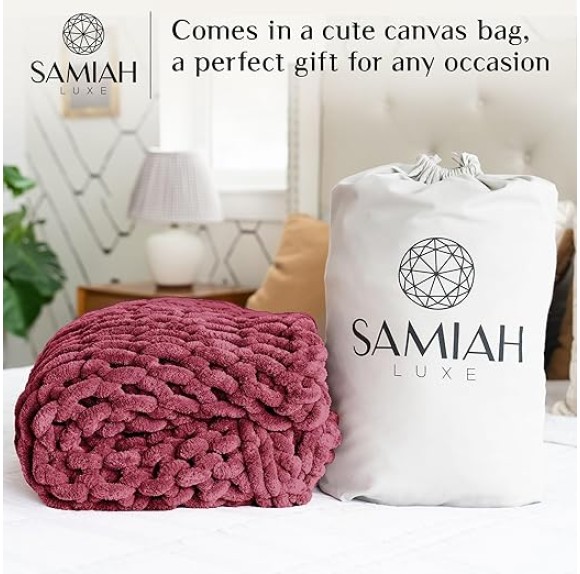 Chunky Knit Blanket Throw 50x60, Red Wine Chunky Knit Throw Blanket for Couch, Large Chunky Knitted Throw Blanket, Chenille Throw Blanket, Knit Throw Blanket for Bed, Knit Chunky Blanket