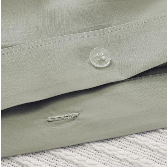 Signature Organic Percale Duvet Cover | 100% Organic Cotton | Premium Quality| Soft | Breathable | Button Closure | Queen| Moss