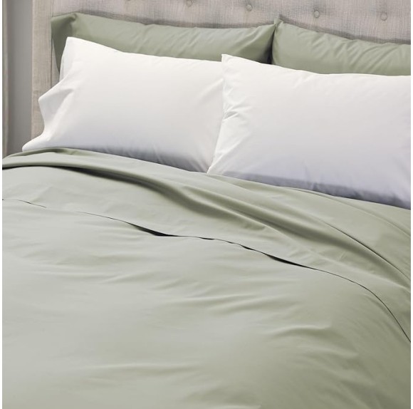 Signature Organic Percale Duvet Cover | 100% Organic Cotton | Premium Quality| Soft | Breathable | Button Closure | Queen| Moss