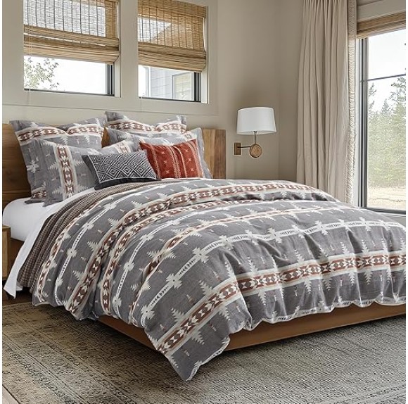 Corrales Duvet Cover Set - King Duvet Cover + Two King Pillow Shams - Aztec - Grey, Brick Red, Cream and Taupe - Duvet Cover (106 x 94in.) and Pillow Shams (36 x 20in.) - Cotton