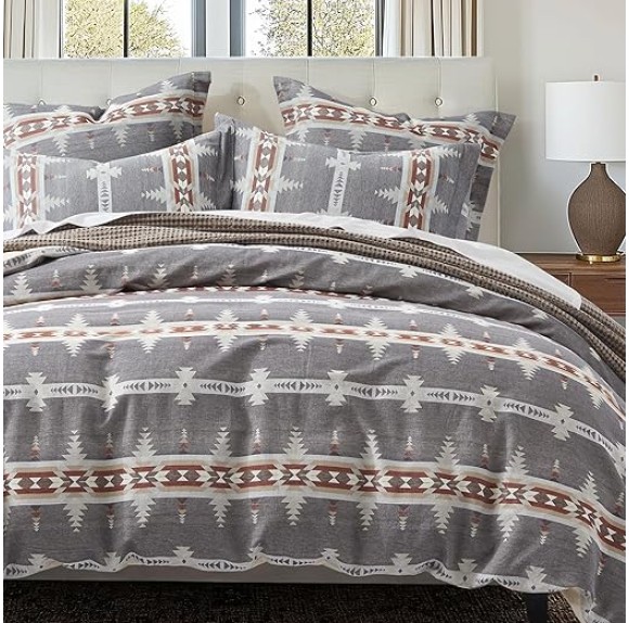 Corrales Duvet Cover Set - King Duvet Cover + Two King Pillow Shams - Aztec - Grey, Brick Red, Cream and Taupe - Duvet Cover (106 x 94in.) and Pillow Shams (36 x 20in.) - Cotton
