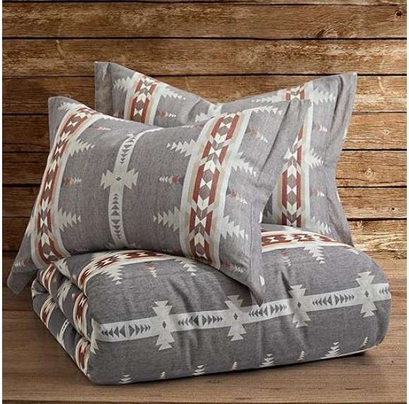 Corrales Duvet Cover Set - King Duvet Cover + Two King Pillow Shams - Aztec - Grey, Brick Red, Cream and Taupe - Duvet Cover (106 x 94in.) and Pillow Shams (36 x 20in.) - Cotton