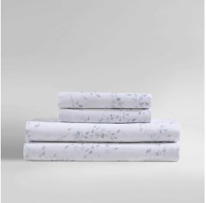 Queen Sheet Set, Cotton Sateen Bedding Set, Luxuriously Soft Home Decor (Airy Botanical Blue, Queen)