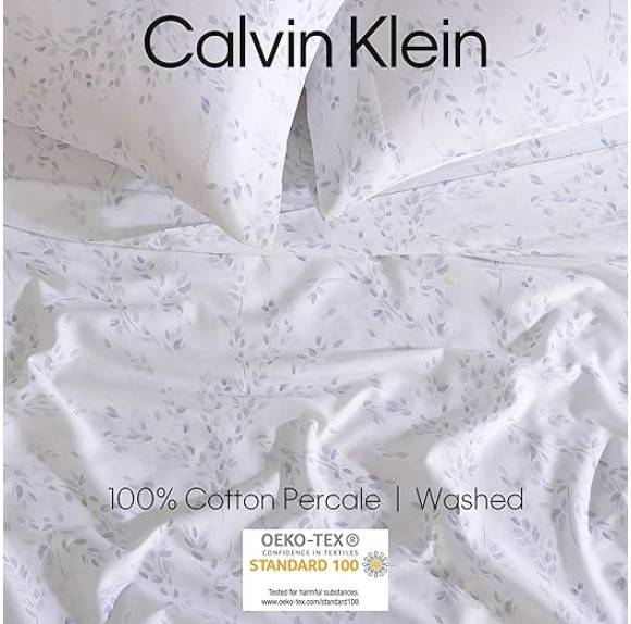 Queen Sheet Set, Cotton Sateen Bedding Set, Luxuriously Soft Home Decor (Airy Botanical Blue, Queen)