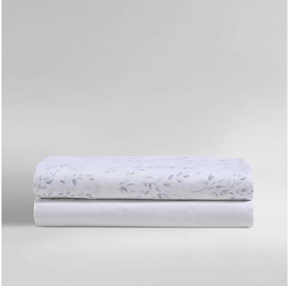 Queen Sheet Set, Cotton Sateen Bedding Set, Luxuriously Soft Home Decor (Airy Botanical Blue, Queen)