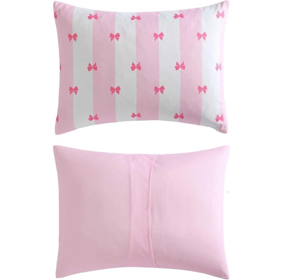 Full Comforter Set, Super Soft 8-Piece Bedding with Matching Sham & Sheets, Includes Bonus Pillowcase & Reversible Plush Throw, Chic Room Decor (Bow Stripe Pink, Full)
