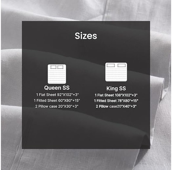 New Season Linen Sheets Set - 100% European Flax Linen Sheets Queen, Soft, Breathable & Durable Luxury 4 Pcs Set (1 Flat Sheet, 1 Fitted Sheet, 2 Pillowcases) (Queen, Grey)