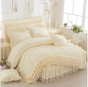 Princess Multi Layers Lace Ruffles Duvet Cover Set, Romantic Ultra Soft Comforter Cover Set,Chic Bedding Set with Pillowcases for Girls(200x230cm(79x91), Beige)