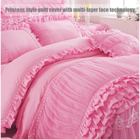 Princess Multi Layers Lace Ruffles Duvet Cover Set, Romantic Ultra Soft Comforter Cover Set,Chic Bedding Set with Pillowcases for Girls(200x230cm(79x91), Beige)