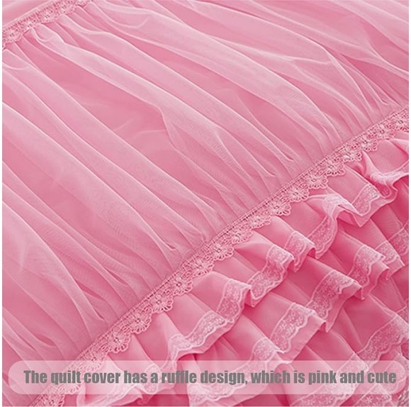 Princess Multi Layers Lace Ruffles Duvet Cover Set, Romantic Ultra Soft Comforter Cover Set,Chic Bedding Set with Pillowcases for Girls(200x230cm(79x91), Beige)