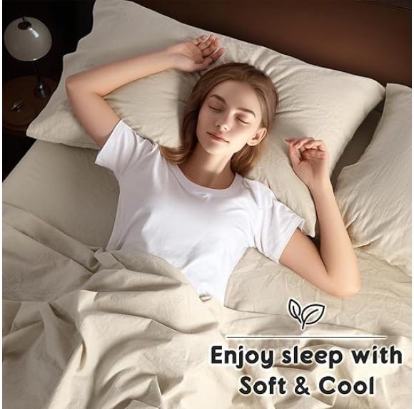 100% French Linen Sheets - Queen Size Bed Sheets, Breathable & Cooling Pure Linen Sheets,Soft Durable and Tear Resistant -16 Inch Deep Pocket - 4Pcs (Linen, Queen)