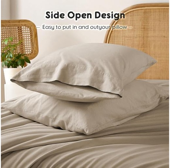 100% French Linen Sheets - Queen Size Bed Sheets, Breathable & Cooling Pure Linen Sheets,Soft Durable and Tear Resistant -16 Inch Deep Pocket - 4Pcs (Linen, Queen)