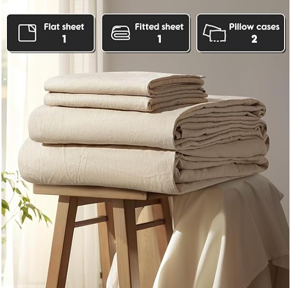 100% French Linen Sheets - Queen Size Bed Sheets, Breathable & Cooling Pure Linen Sheets,Soft Durable and Tear Resistant -16 Inch Deep Pocket - 4Pcs (Linen, Queen)