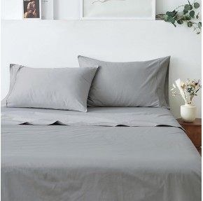 100% Cotton Sateen King Size Sheet Set - 4 Pc 15" Deep Pocket Grey Bed Sheets with Pillowcases - Smooth Sateen Weave, Luxurious 400 Thread Count Bedding Set (King, Fog Grey)