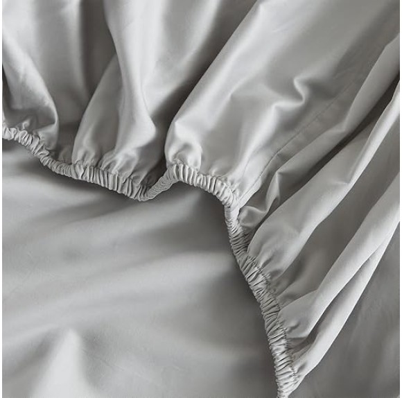 100% Cotton Sateen King Size Sheet Set - 4 Pc 15" Deep Pocket Grey Bed Sheets with Pillowcases - Smooth Sateen Weave, Luxurious 400 Thread Count Bedding Set (King, Fog Grey)