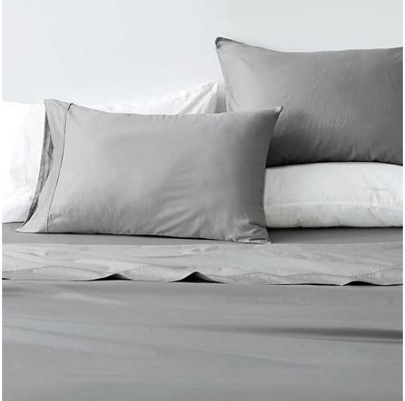 100% Cotton Sateen King Size Sheet Set - 4 Pc 15" Deep Pocket Grey Bed Sheets with Pillowcases - Smooth Sateen Weave, Luxurious 400 Thread Count Bedding Set (King, Fog Grey)
