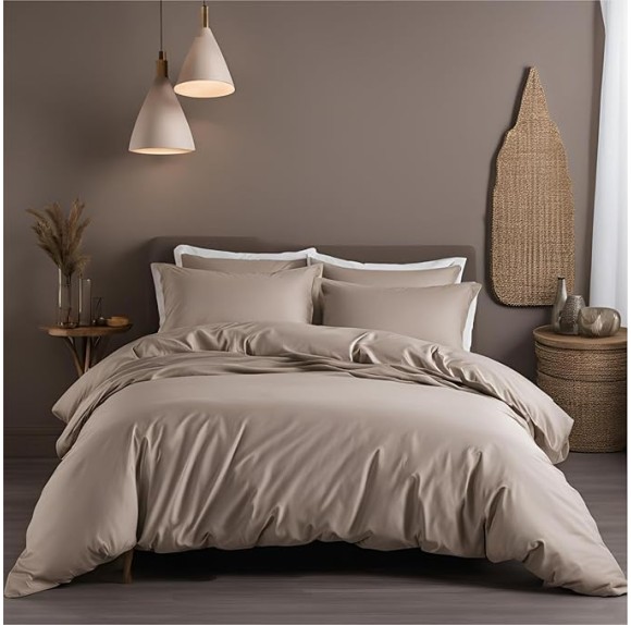 Epinch_ Duvet Cover Set 1200 TC, 100% Cotton Luxurious Soft Home & Hotel 3-Piece 1-Duvet Cover 2-Sham Zipper & Tie Closure Pack of 1 (Taupe, Super King Plus_120 X 120 Inch)