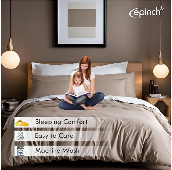 Epinch_ Duvet Cover Set 1200 TC, 100% Cotton Luxurious Soft Home & Hotel 3-Piece 1-Duvet Cover 2-Sham Zipper & Tie Closure Pack of 1 (Taupe, Super King Plus_120 X 120 Inch)