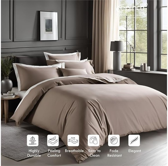 Epinch_ Duvet Cover Set 1200 TC, 100% Cotton Luxurious Soft Home & Hotel 3-Piece 1-Duvet Cover 2-Sham Zipper & Tie Closure Pack of 1 (Taupe, Super King Plus_120 X 120 Inch)