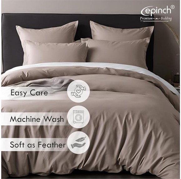 Epinch_ Duvet Cover Set 1200 TC, 100% Cotton Luxurious Soft Home & Hotel 3-Piece 1-Duvet Cover 2-Sham Zipper & Tie Closure Pack of 1 (Taupe, Super King Plus_120 X 120 Inch)