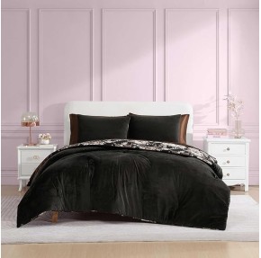 King Comforter Set, Velvet Bedding with Matching Shams, Floral Home Decor, Oeko-Tex Certified (Velvet Solid Black, King)