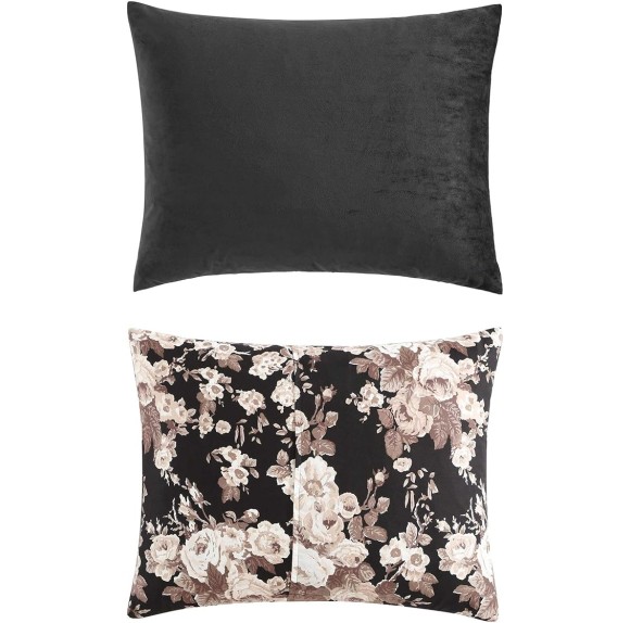 Full/Queen Duvet Cover Set, Velvet Bedding with Matching Shams, Floral Home Decor, Oeko-Tex Certified (Velvet Solid Black, Full/Queen)