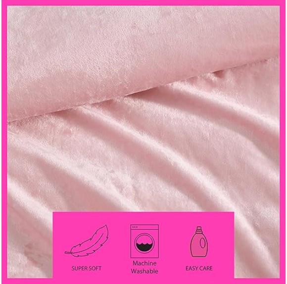 Full/Queen Comforter Set, Velvet Bedding with Matching Shams, Floral Home Decor, Oeko-Tex Certified (Velvet Solid Pink, Full/Queen)