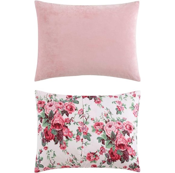 Full/Queen Comforter Set, Velvet Bedding with Matching Shams, Floral Home Decor, Oeko-Tex Certified (Velvet Solid Pink, Full/Queen)