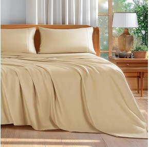 100% Cotton King Size Sheets Set - 600 Thread Count，Luxury Egyptian Cotton Bed Sheets，5-Star Hotel Quality Sheets, Breathable & Cooling, 16 Inch Deep Pocket - 4 Piece (Beige, King)
